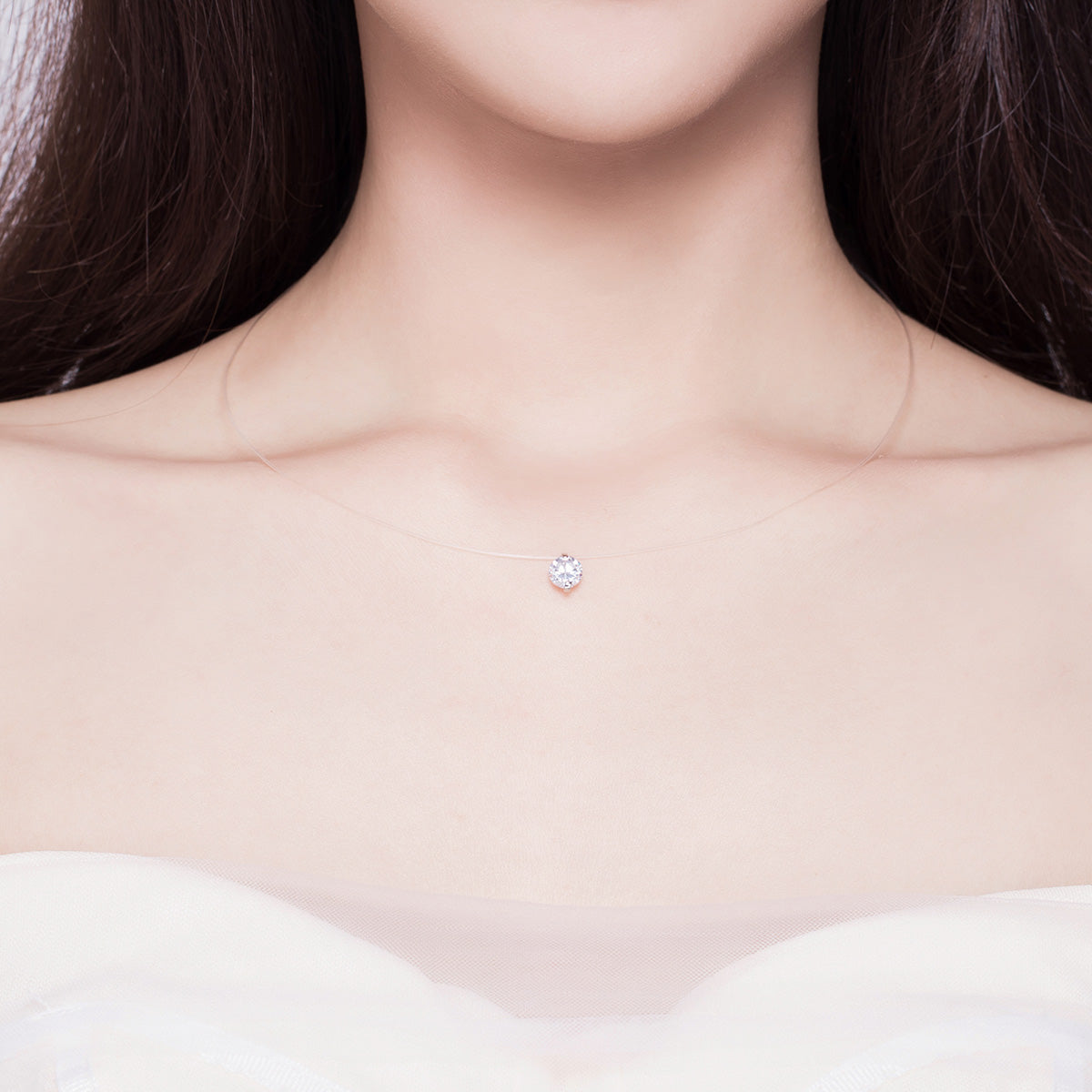 Transparent Nylon Round Rhinestone Choker Hypoallergenic Necklace