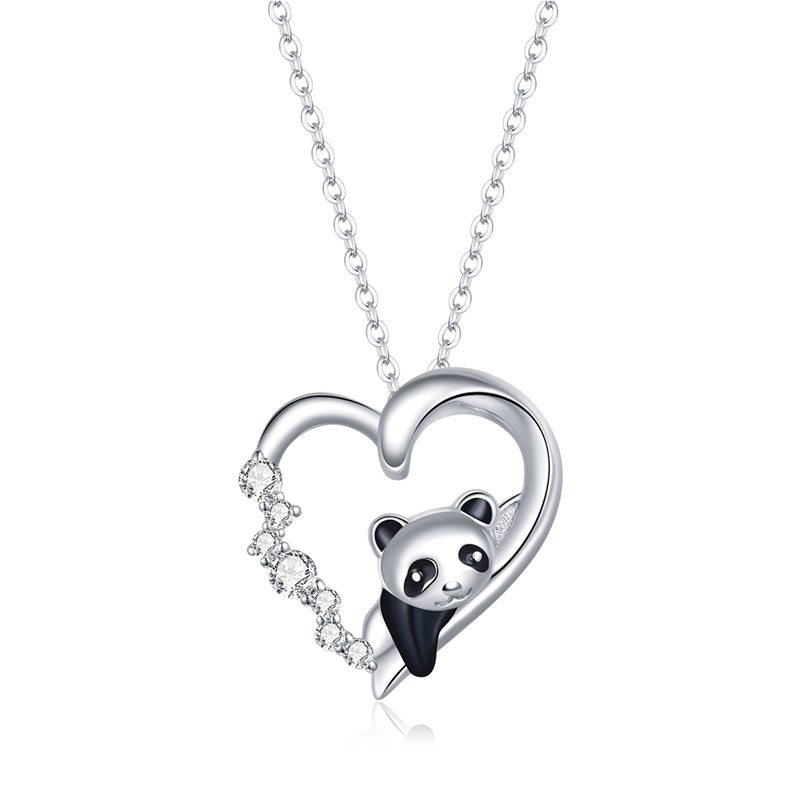 Sterling Silver I Love Panda Adjustable Hypoallergenic Necklace