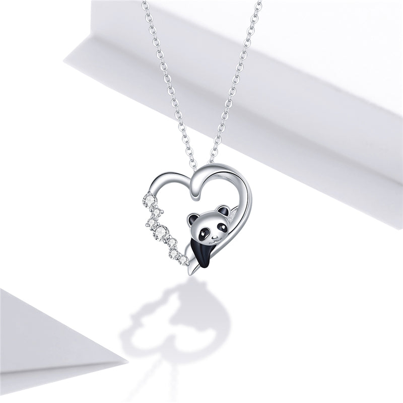 Sterling Silver I Love Panda Adjustable Hypoallergenic Necklace