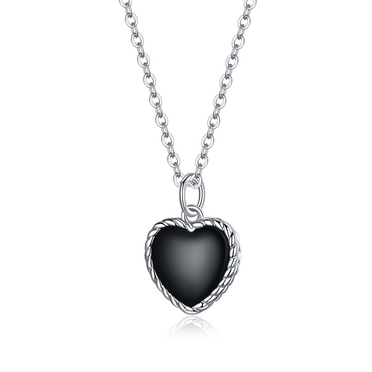 Sterling Silver Black Agate Stone Heart Adjustable Hypoallergenic Necklace