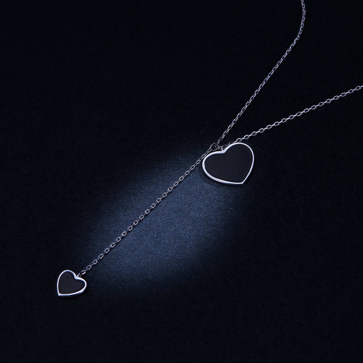 Sterling Silver Double Black Heart Adjustable Hypoallergenic Necklace