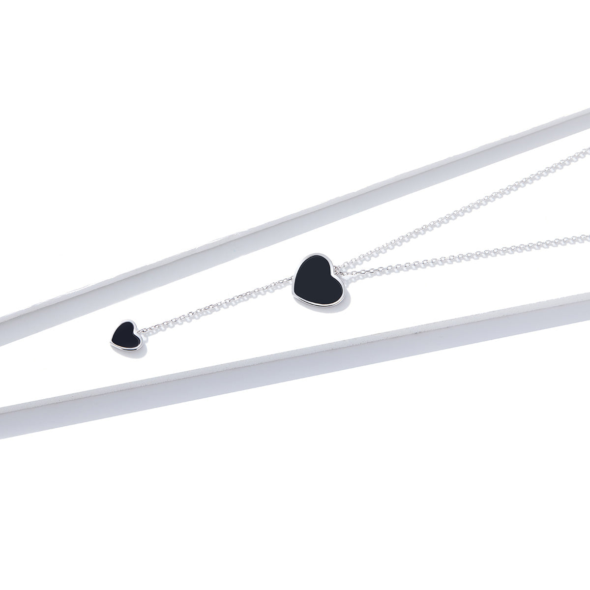 Sterling Silver Double Black Heart Adjustable Hypoallergenic Necklace