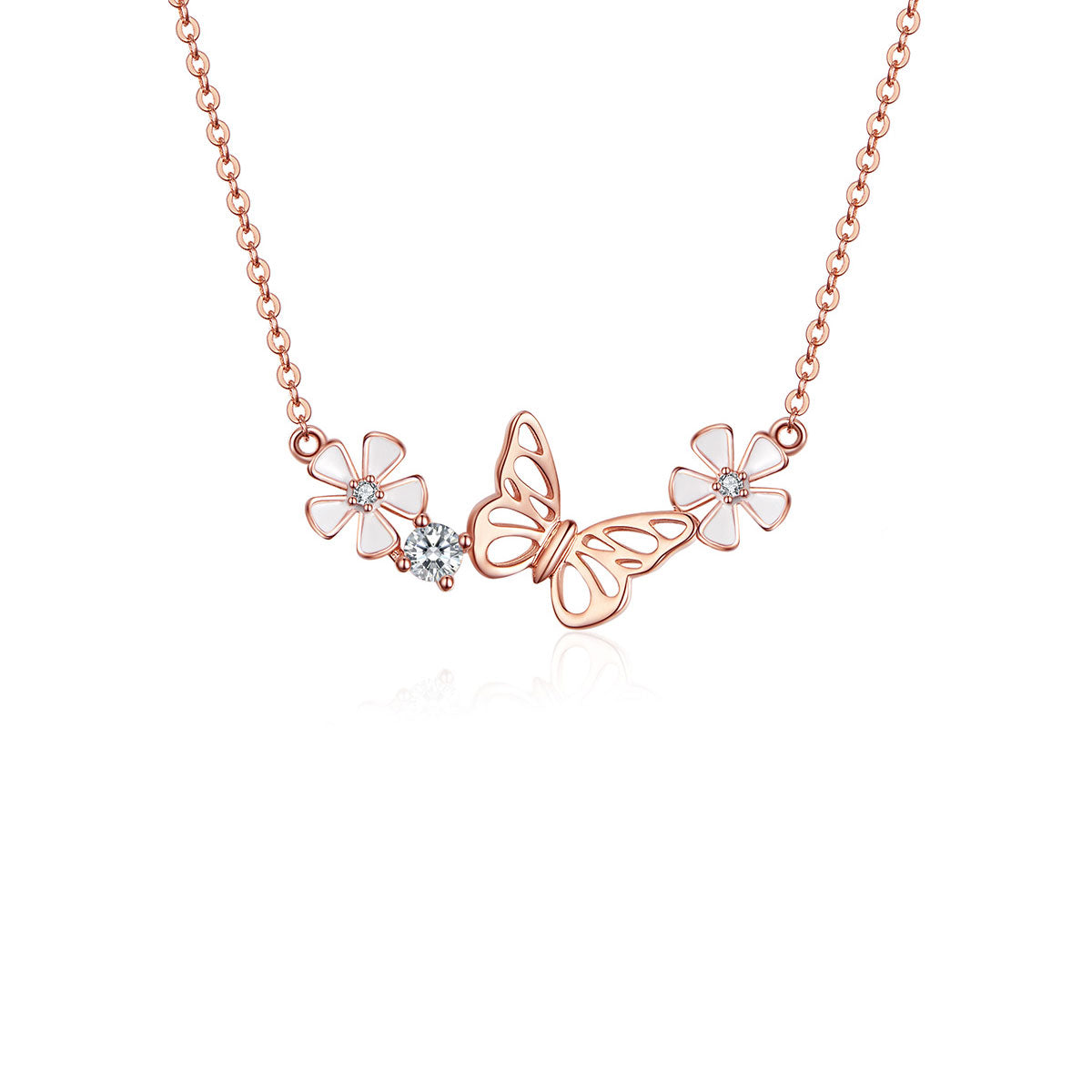 Sterling Silver Butterfly & Flower Adjustable Hypoallergenic Necklace