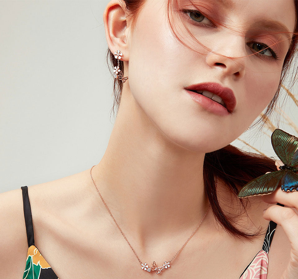 Sterling Silver Butterfly & Flower Adjustable Hypoallergenic Necklace