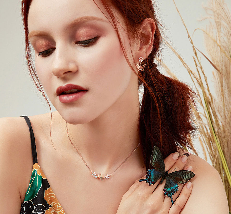 Sterling Silver Butterfly & Flower Adjustable Hypoallergenic Necklace