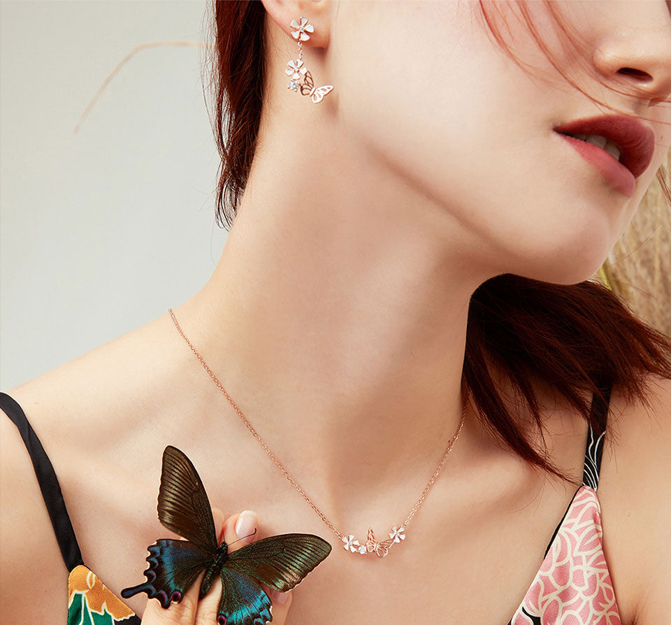 Sterling Silver Butterfly & Flower Adjustable Hypoallergenic Necklace