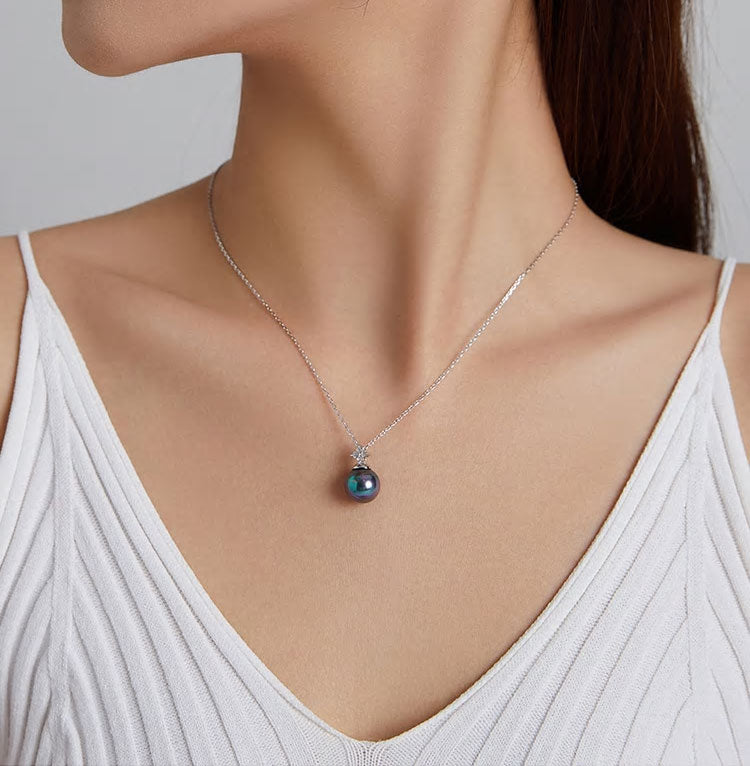 Sterling Silver Simple Black Pearl Adjustable Hypoallergenic Necklace