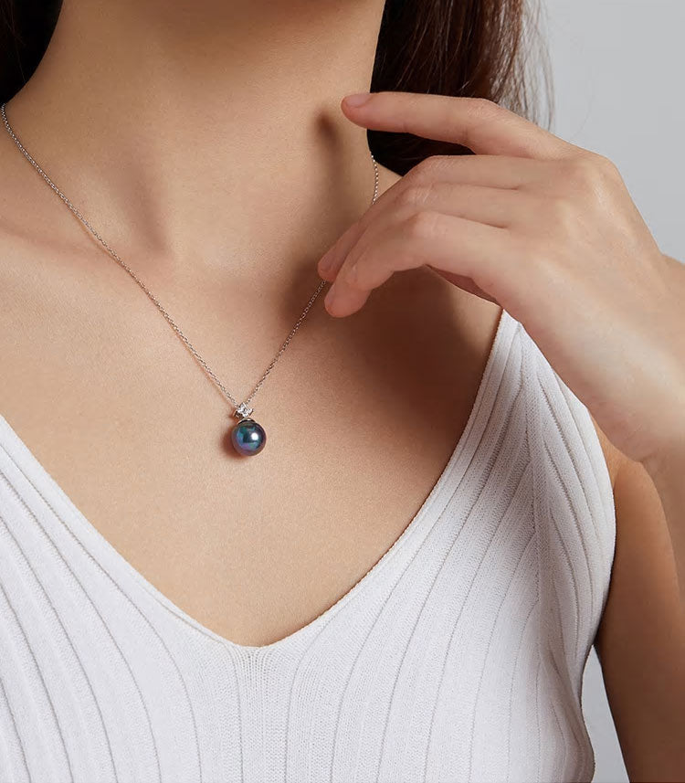 Sterling Silver Simple Black Pearl Adjustable Hypoallergenic Necklace