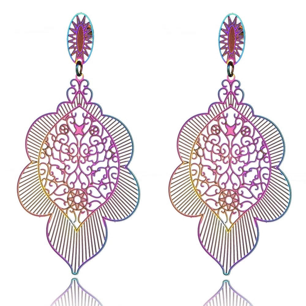 Stainless Steel Holographic Classic Dangle Long Stud Earrings