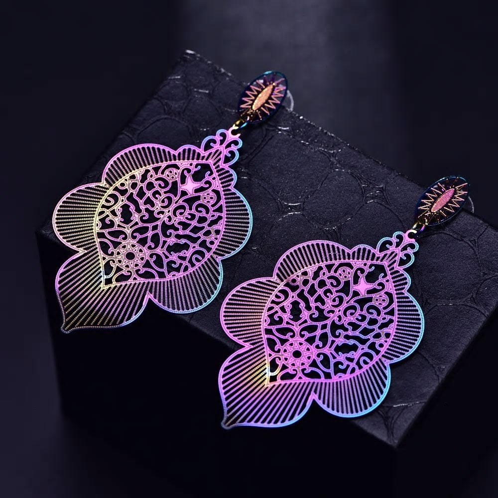 Stainless Steel Holographic Classic Dangle Long Stud Earrings