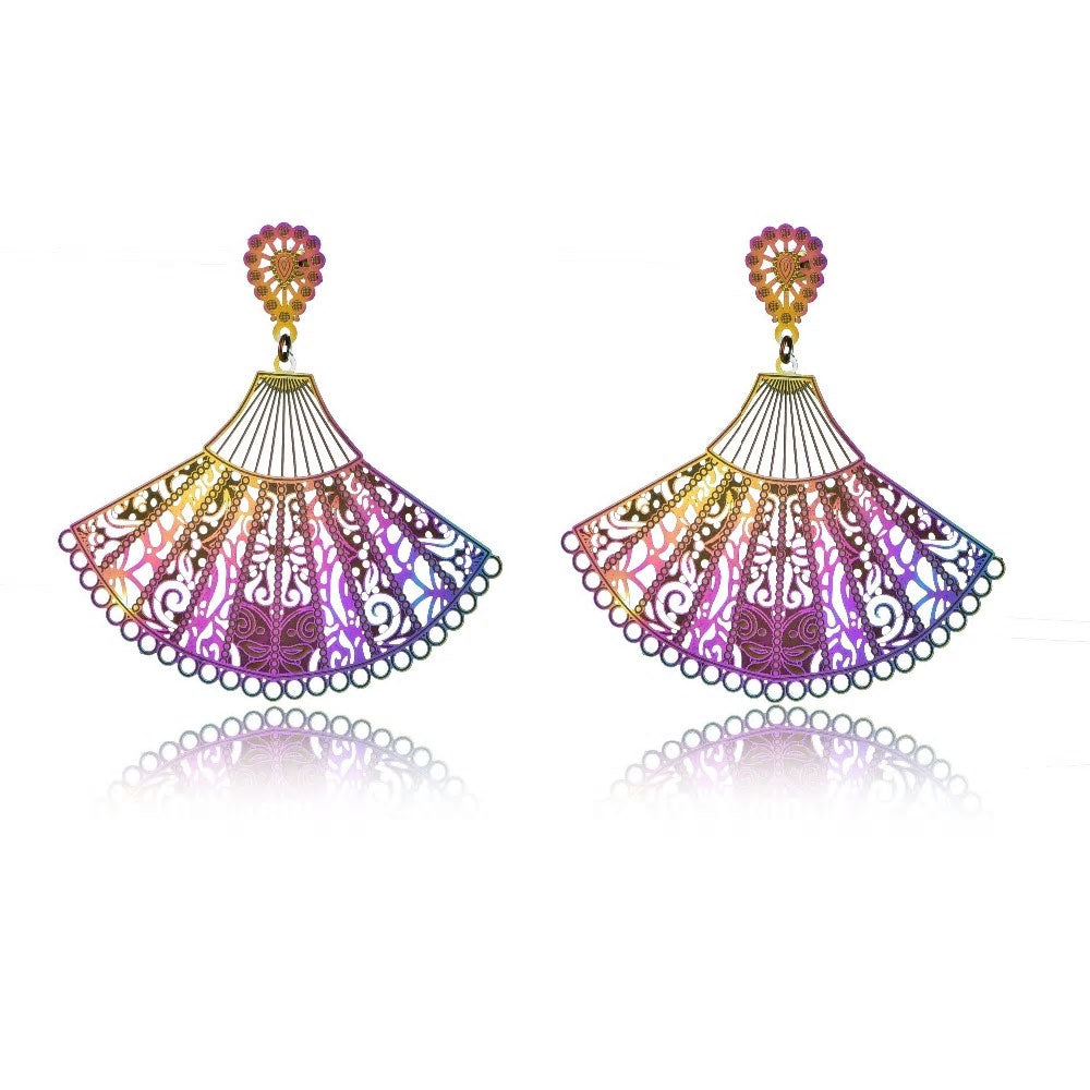Stainless Steel Holographic Butterfly Dangle Long Stud Earrings