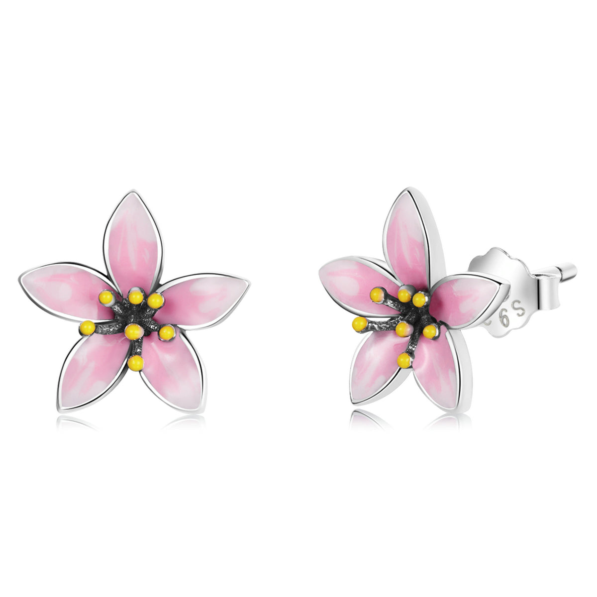 Sterling Silver Pink Cherry Blossom Stud Hypoallergenic Earrings