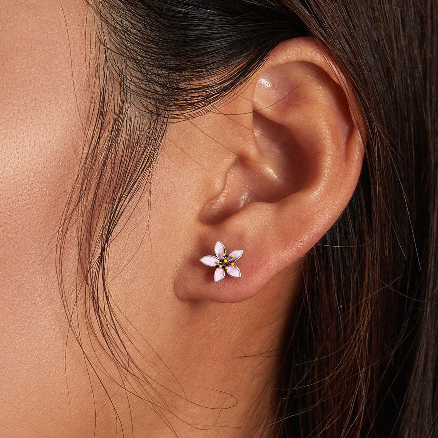 Sterling Silver Pink Cherry Blossom Stud Hypoallergenic Earrings