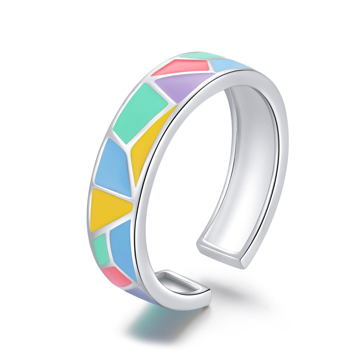 Sterling Silver Colorful Mosaic Adjustable Hypoallergenic Ring