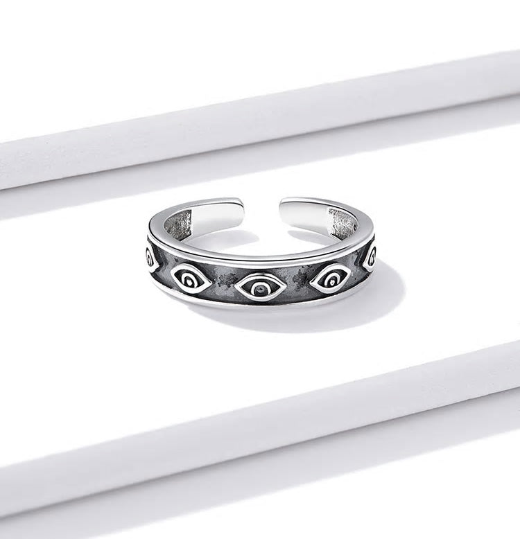 Sterling Silver Guardian Eye Adjustable Hypoallergenic Ring