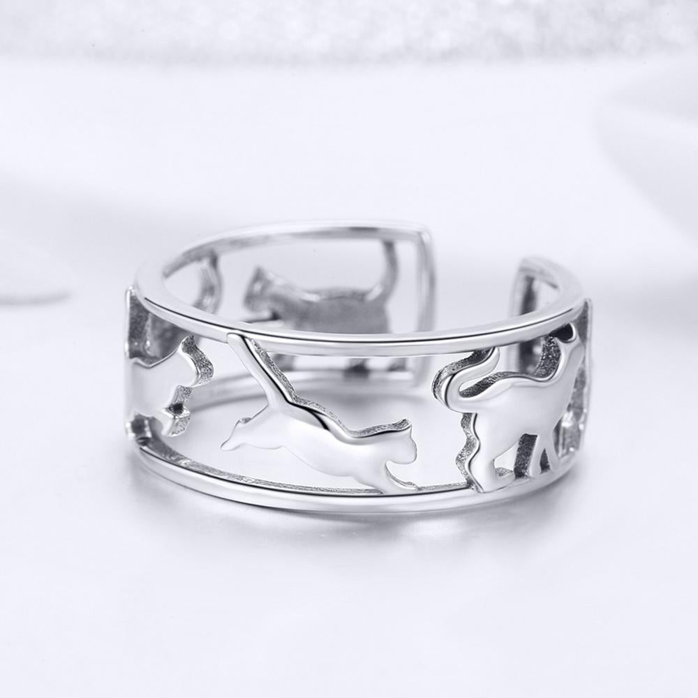 Sterling Silver Cat Adjustable Hypoallergenic Ring