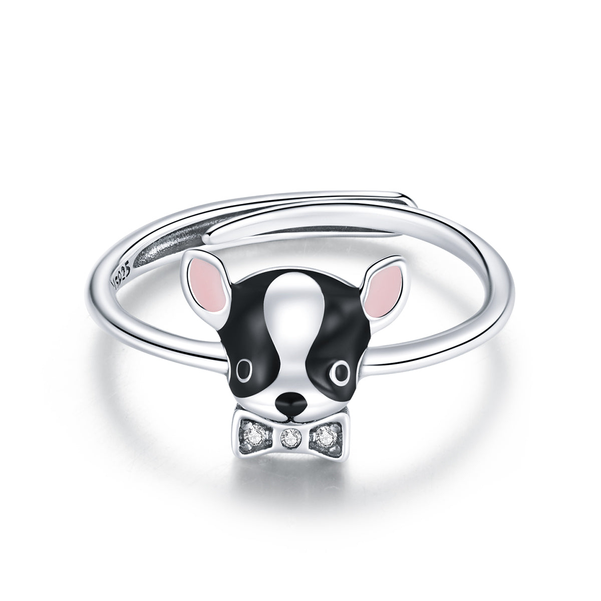 Sterling Silver French Bulldog Dog Adjustable Hypoallergenic Ring