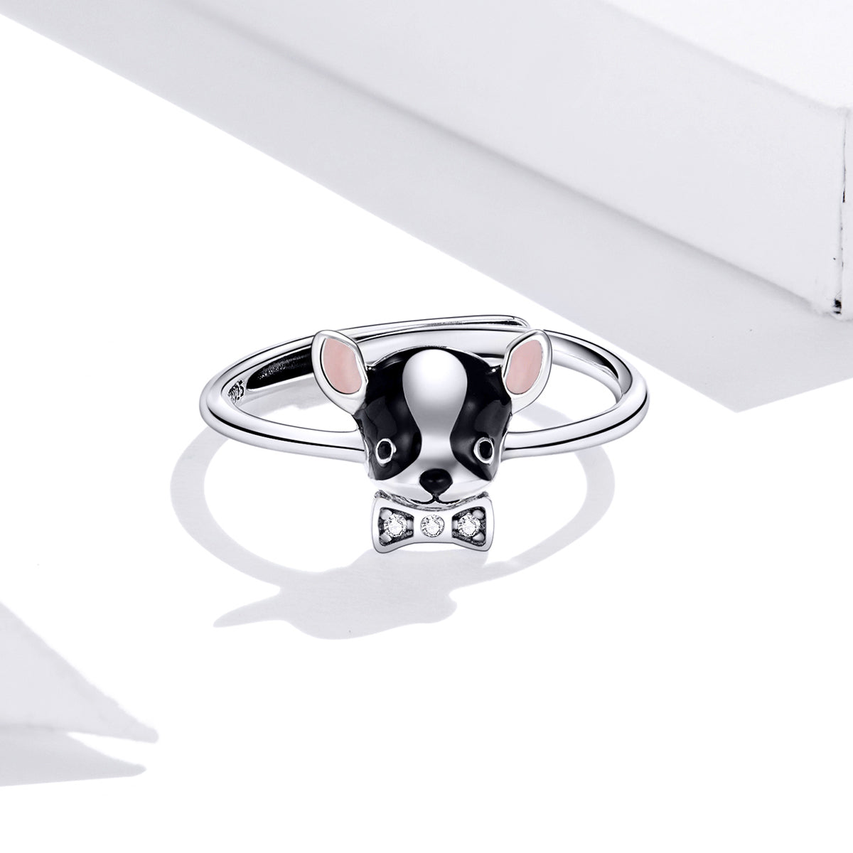 Sterling Silver French Bulldog Dog Adjustable Hypoallergenic Ring