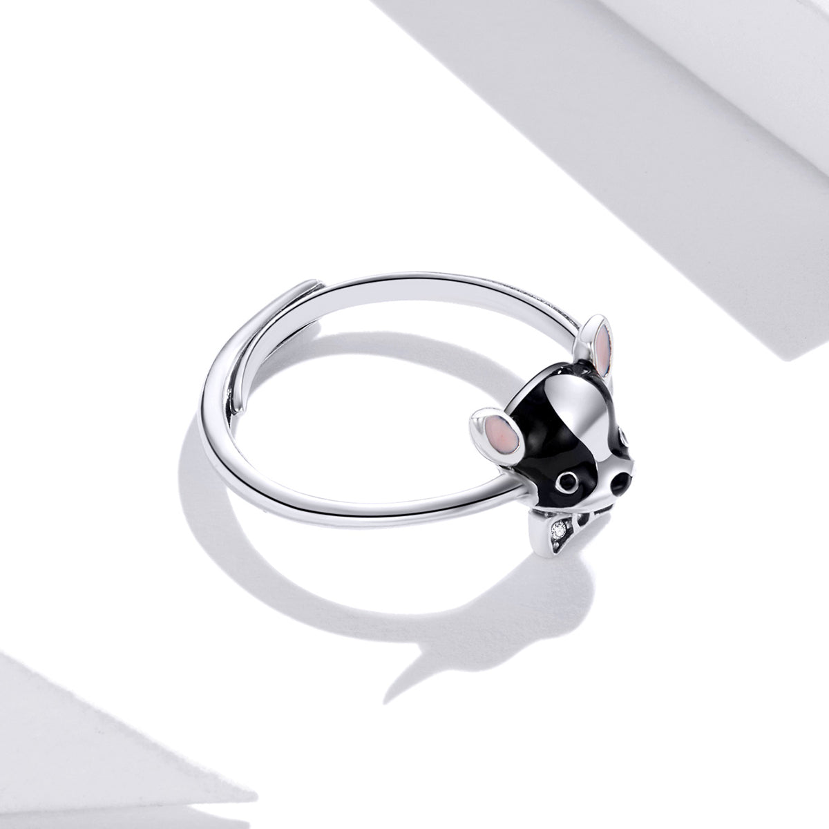 Sterling Silver French Bulldog Dog Adjustable Hypoallergenic Ring