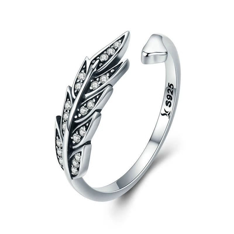 Sterling Silver Cubic Zirconia Feather Adjustable Hypoallergenic Ring