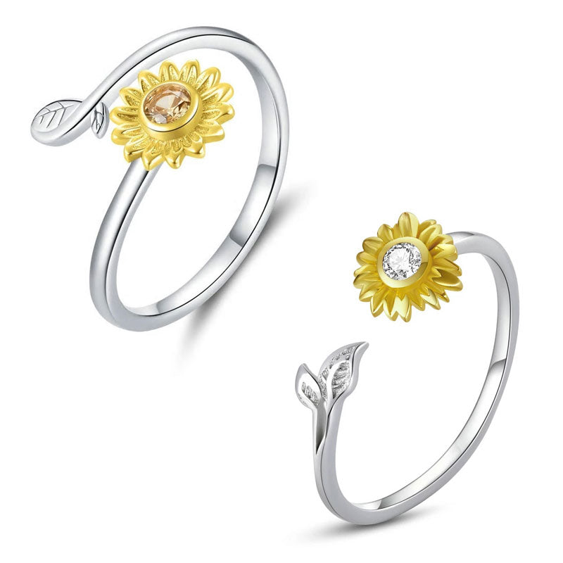 Sterling Silver Cubic Zirconia Sunflower Adjustable Hypoallergenic Ring