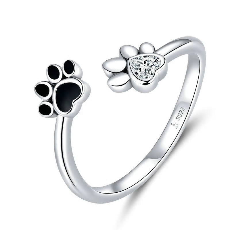 Sterling Silver Pet Paw Adjustable Hypoallergenic Ring