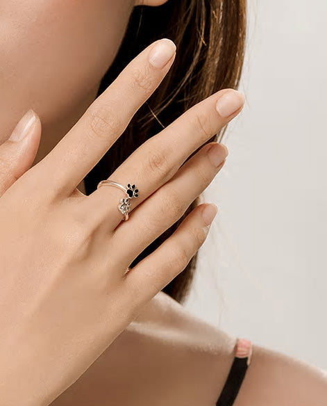 Sterling Silver Pet Paw Adjustable Hypoallergenic Ring