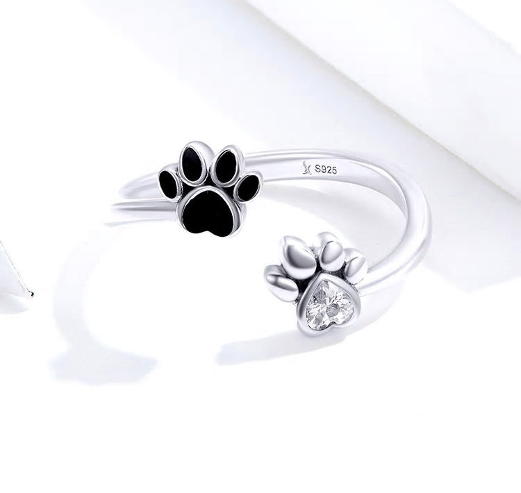 Sterling Silver Pet Paw Adjustable Hypoallergenic Ring