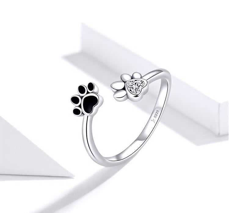 Sterling Silver Pet Paw Adjustable Hypoallergenic Ring