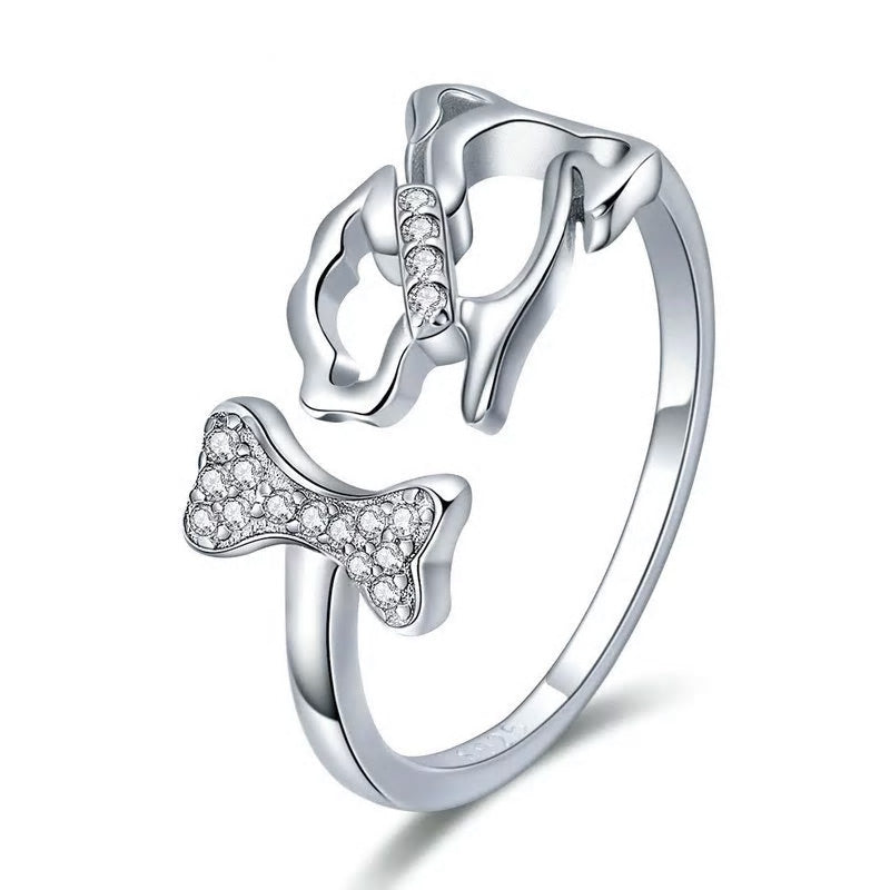 Sterling Silver Dog & Bone Adjustable Hypoallergenic Ring