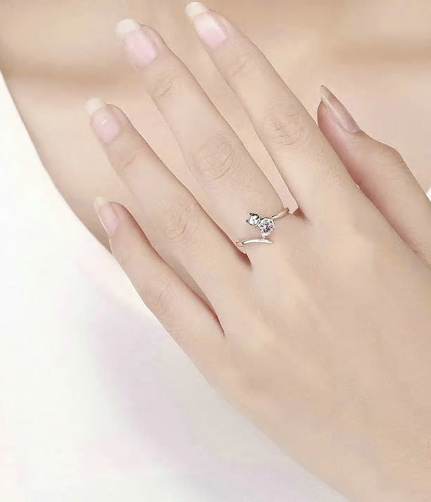Sterling Silver Lovely Cat Adjustable Hypoallergenic Ring