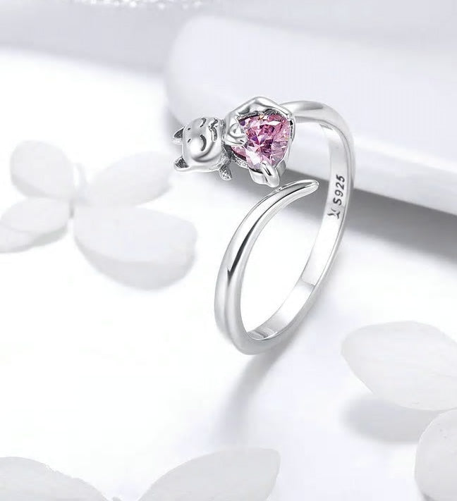 Sterling Silver Lovely Cat Adjustable Hypoallergenic Ring