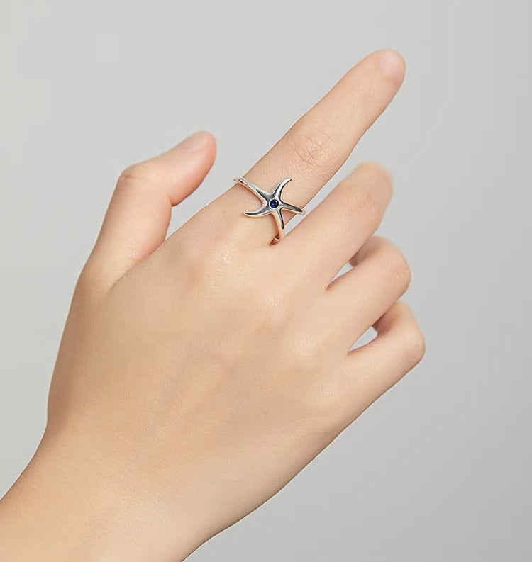 Sterling Silver Starfish Adjustable Hypoallergenic Ring