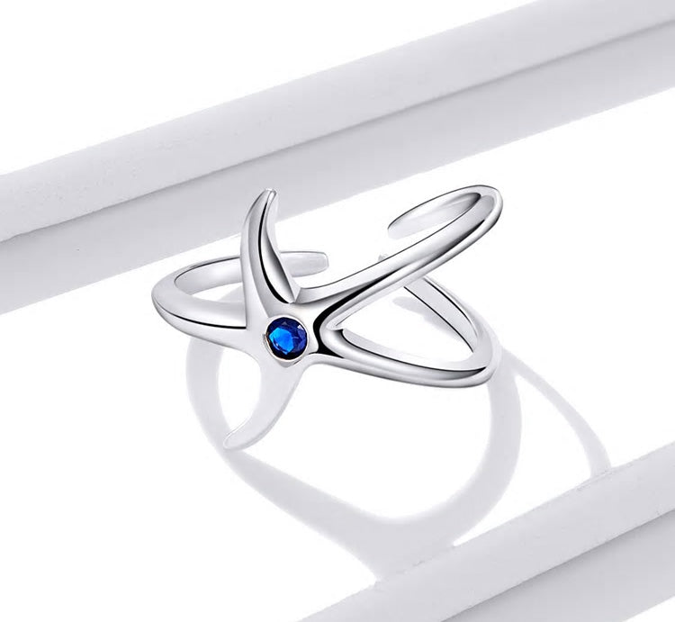 Sterling Silver Starfish Adjustable Hypoallergenic Ring