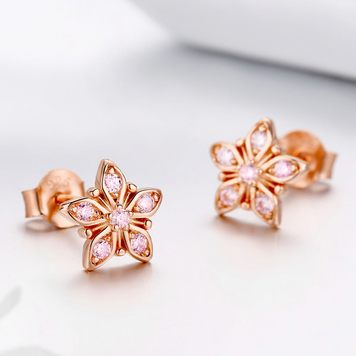Sterling Silver Sakura Flower Stud Hypoallergenic Earrings