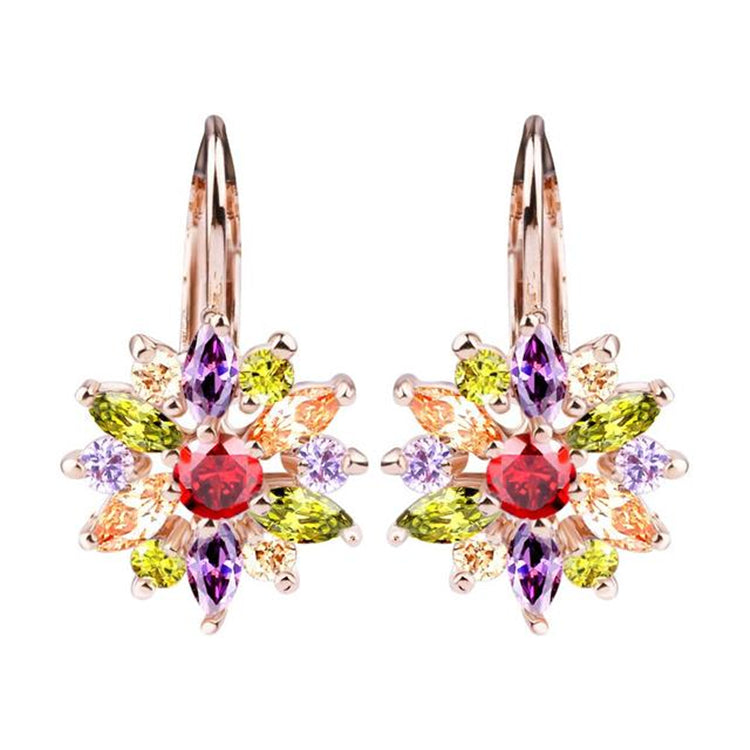 Copper Shining Flower Leverback Earrings