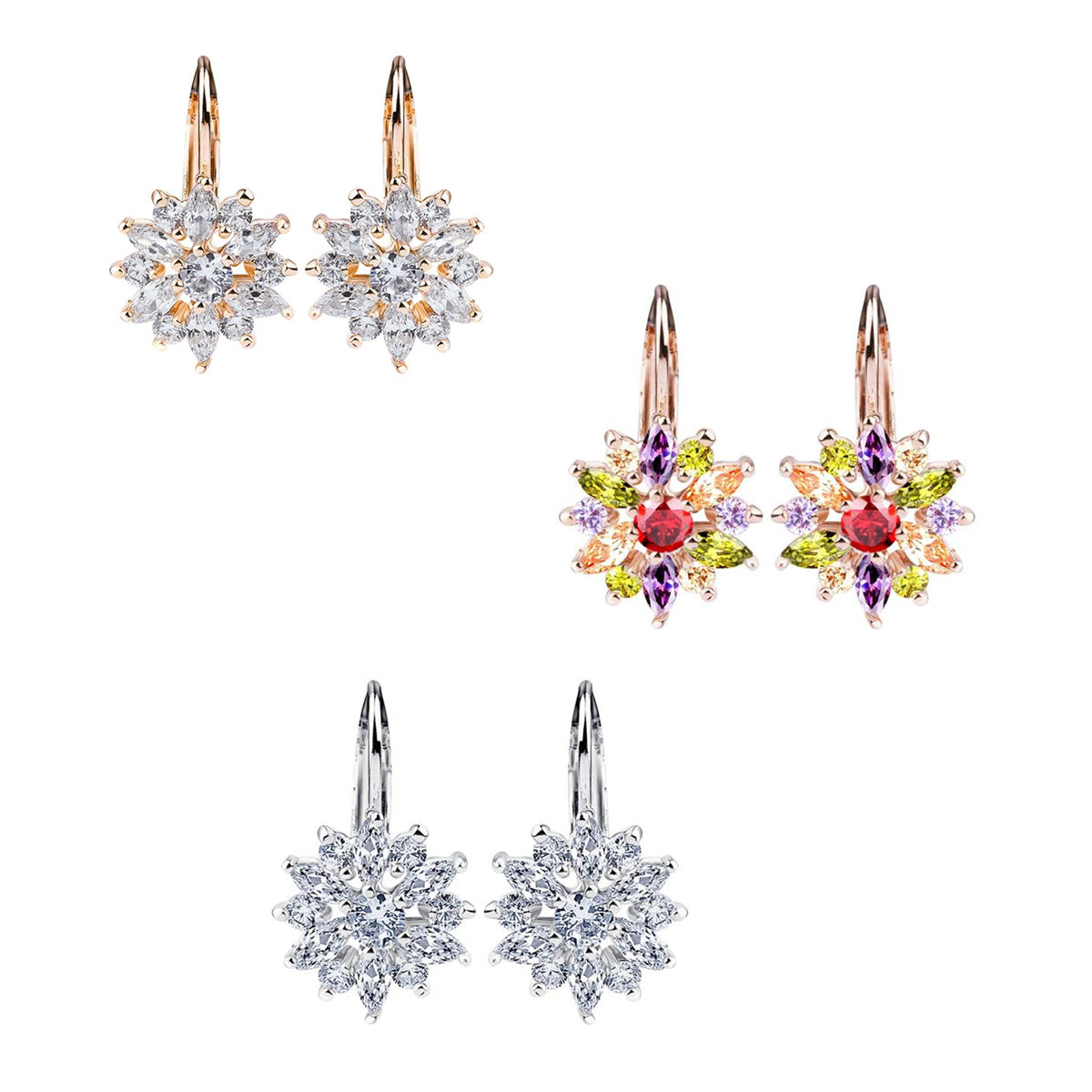 Copper Shining Flower Leverback Earrings