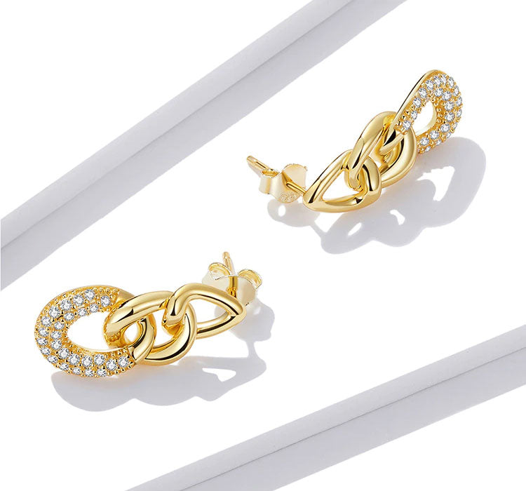 Sterling Silver Bright Chain Stud Hypoallergenic Earrings
