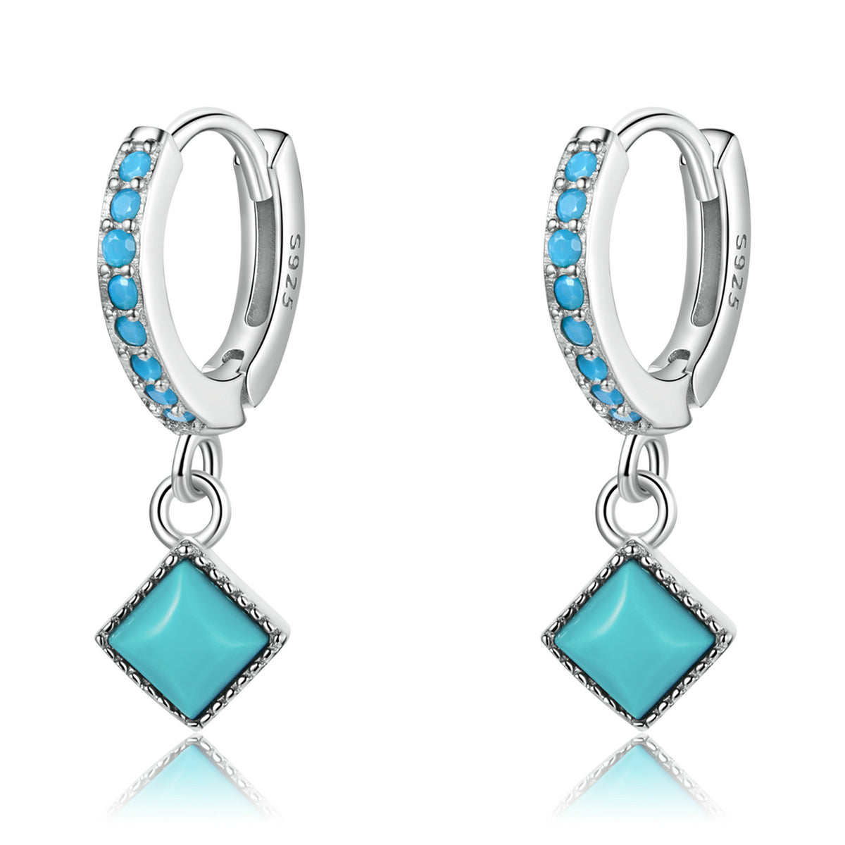 Sterling Silver Vintage Turquoise Drop Huggie Hypoallergenic Earrings