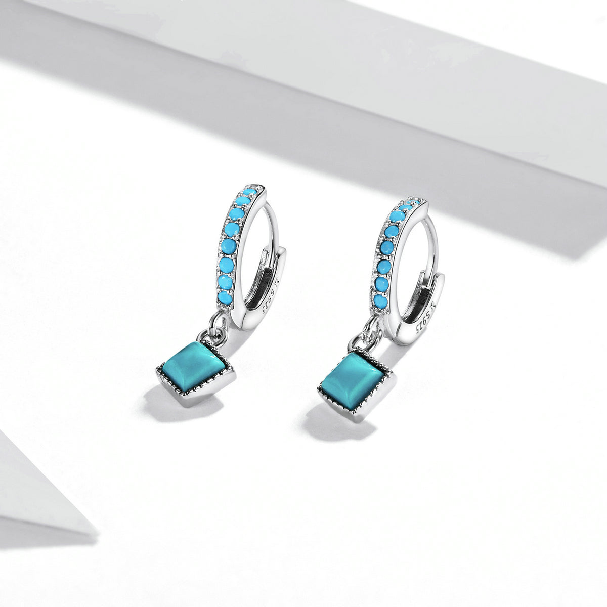 Sterling Silver Vintage Turquoise Drop Huggie Hypoallergenic Earrings