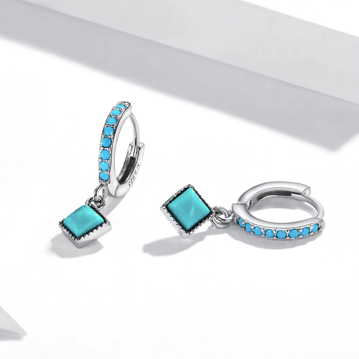 Sterling Silver Vintage Turquoise Drop Huggie Hypoallergenic Earrings