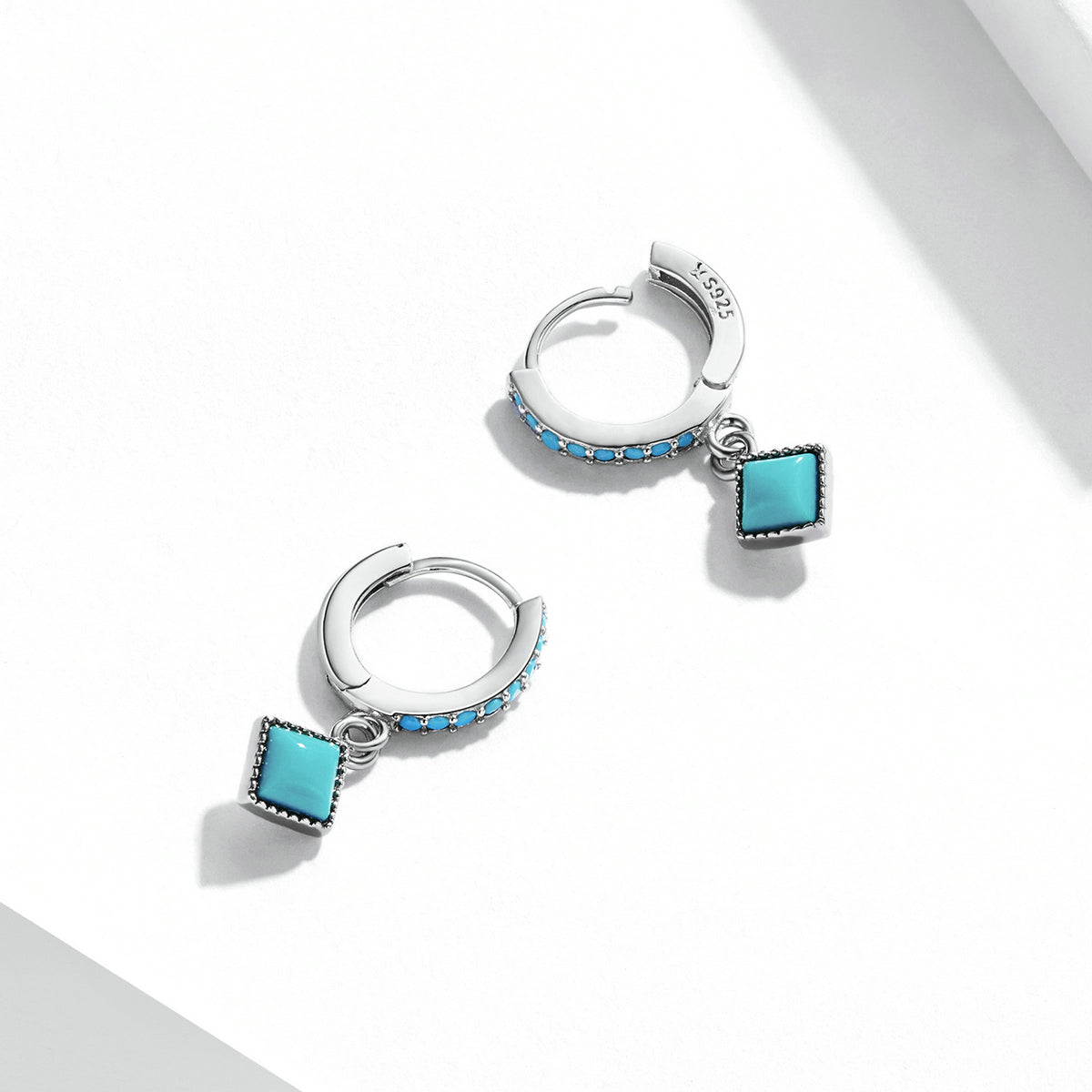 Sterling Silver Vintage Turquoise Drop Huggie Hypoallergenic Earrings