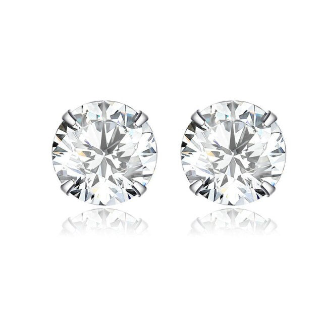 Sterling Silver Round Cubic Zirconia Stud Hypoallergenic Earrings
