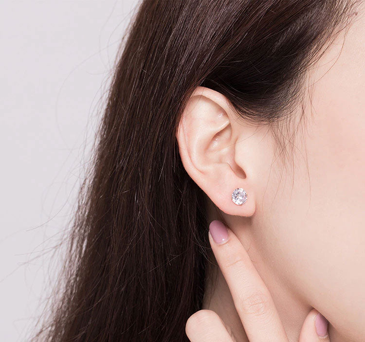 Sterling Silver Round Cubic Zirconia Stud Hypoallergenic Earrings