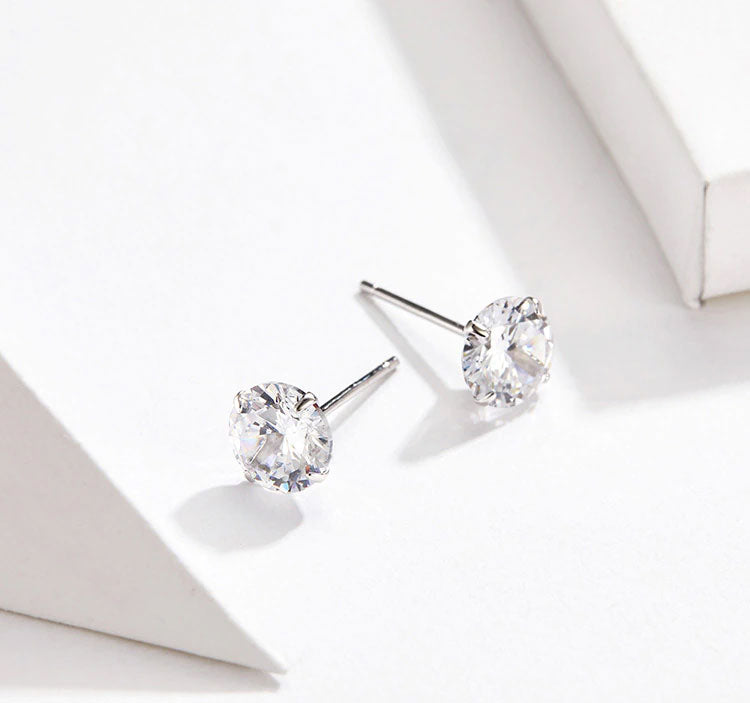 Sterling Silver Round Cubic Zirconia Stud Hypoallergenic Earrings