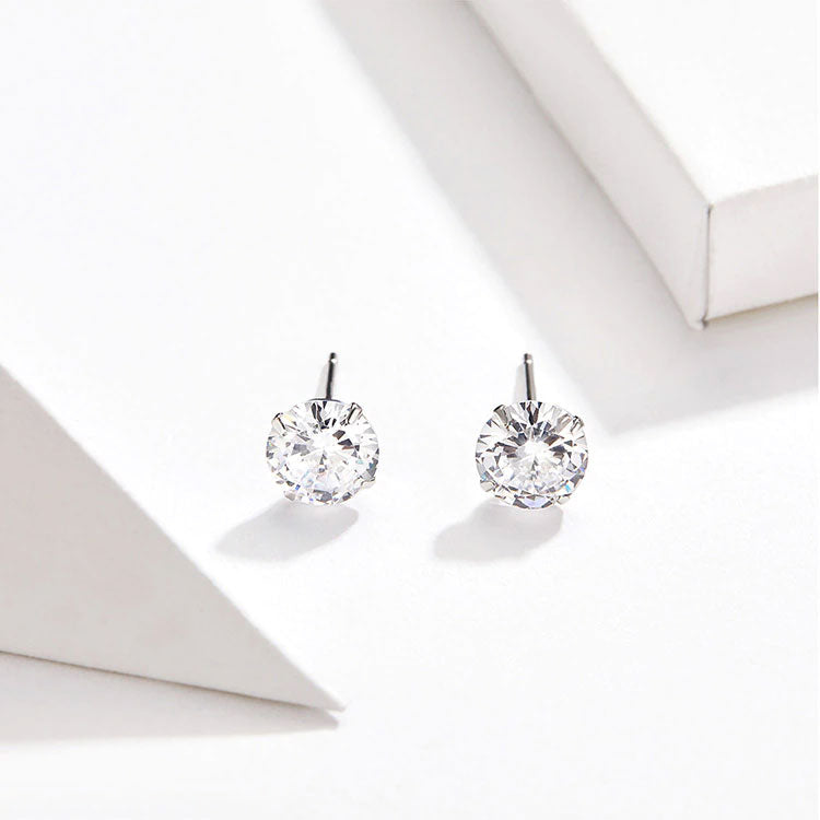 Sterling Silver Round Cubic Zirconia Stud Hypoallergenic Earrings