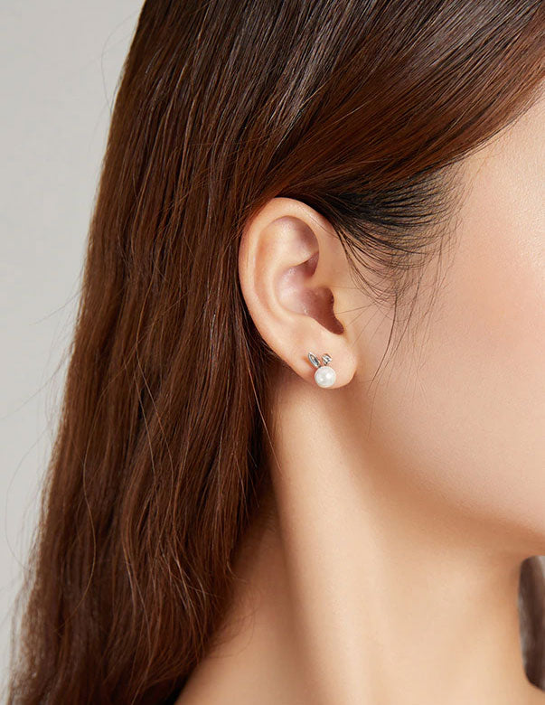 Sterling Silver Pearl Bunny Stud Hypoallergenic Earrings