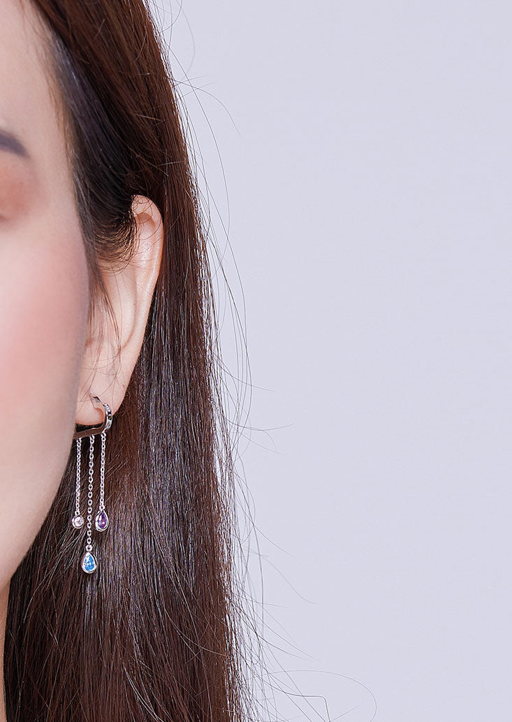 Sterling Silver Rainy Drop Huggie Hypoallergenic Earrings
