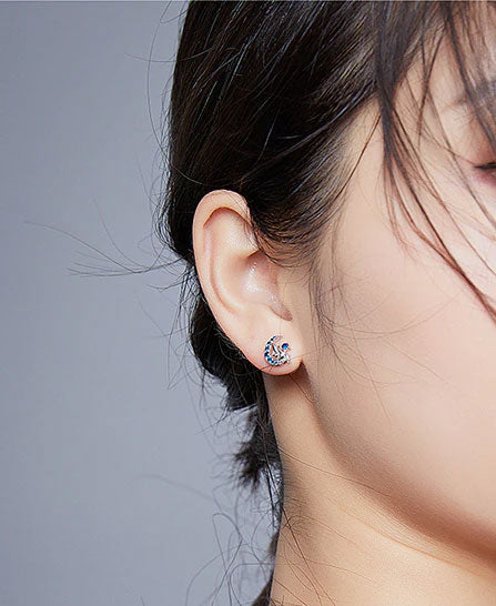 Sterling Silver Fairy On Moon Stud Hypoallergenic Earrings