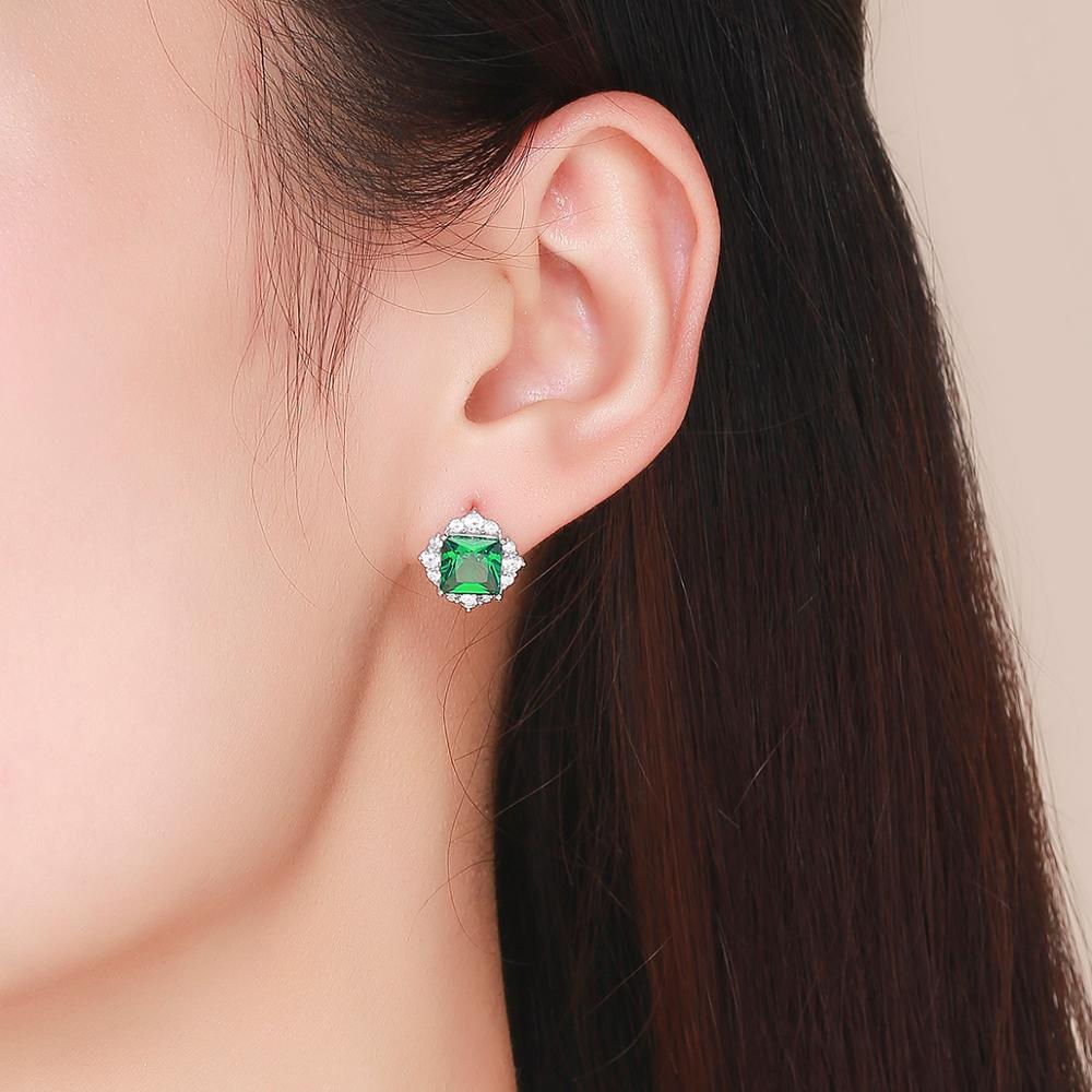 Sterling Silver Green CZ Square Leverback Hypoallergenic Earrings